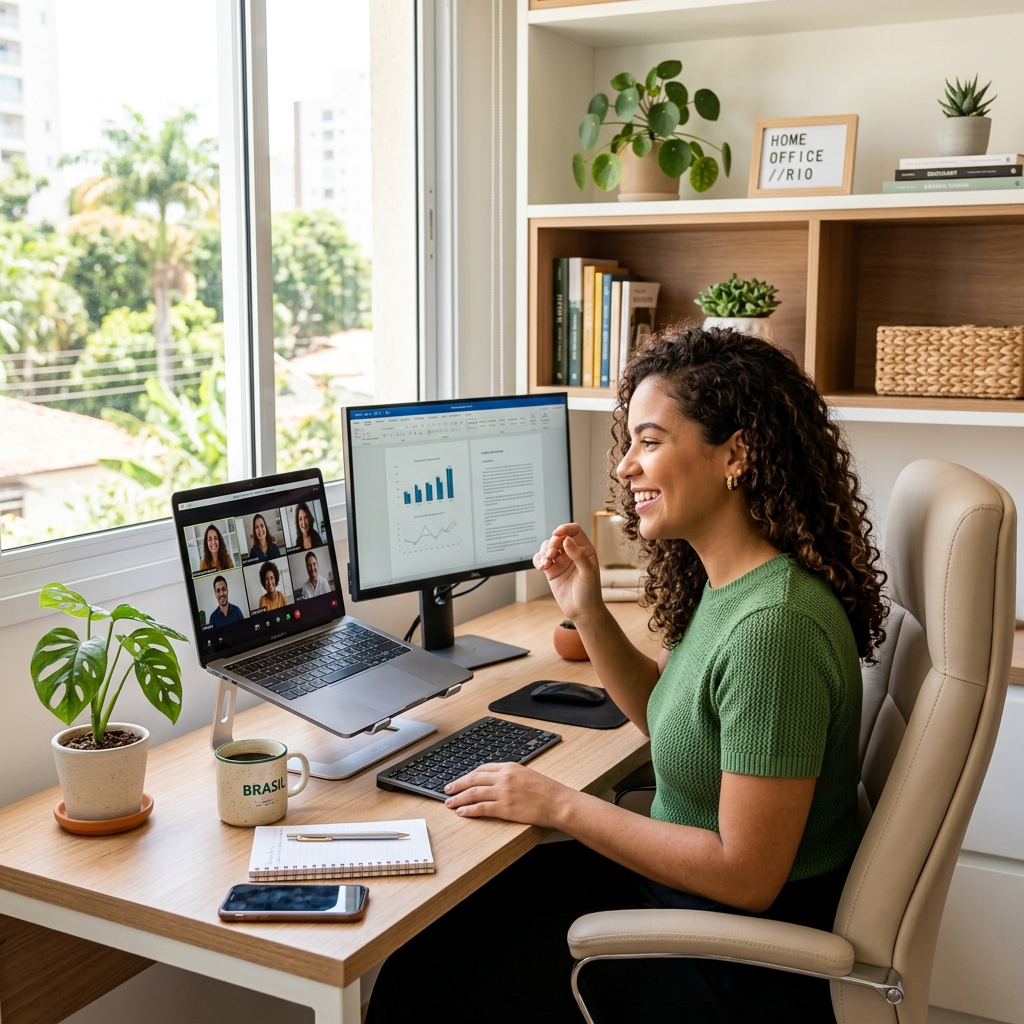 Pessoa trabalhando de forma eficiente no computador em home office